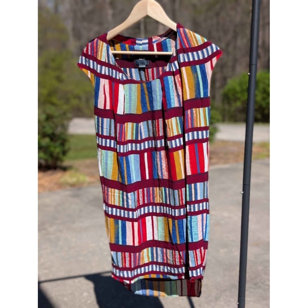 Anthropologie Maeve Au Revoir Dress Striped Colorful Shift Size 8